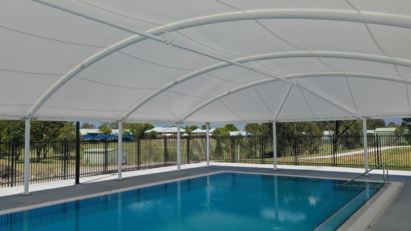 Canterbury waterproof shade structure installed by Versatile Structures