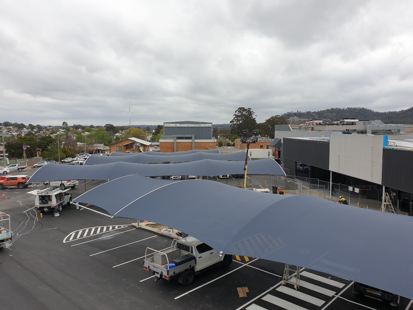 Stanford Plaza Car park shade structure installed by Versatile Structures