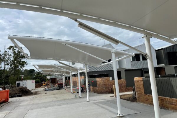 Waterproof car park shade structures installed by Versatile Structures