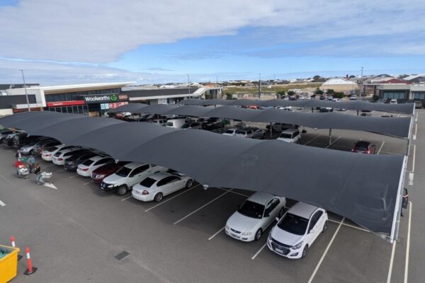 Stanthrope Plaza car park shade structure installed by Versatile Structures