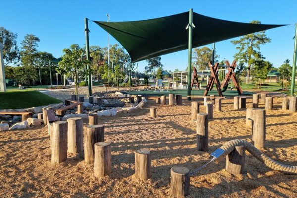 Logan Village Green shade structure installed by Versatile Structures