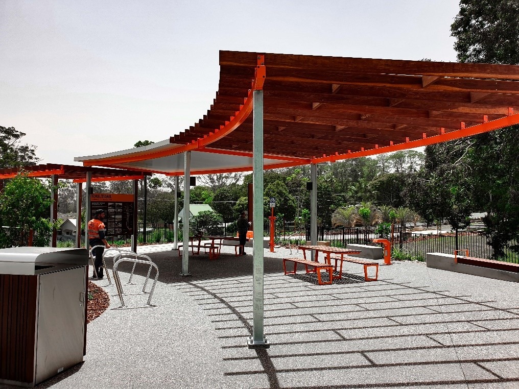 Caboolture rail train shade structure installed by Versatile Structures