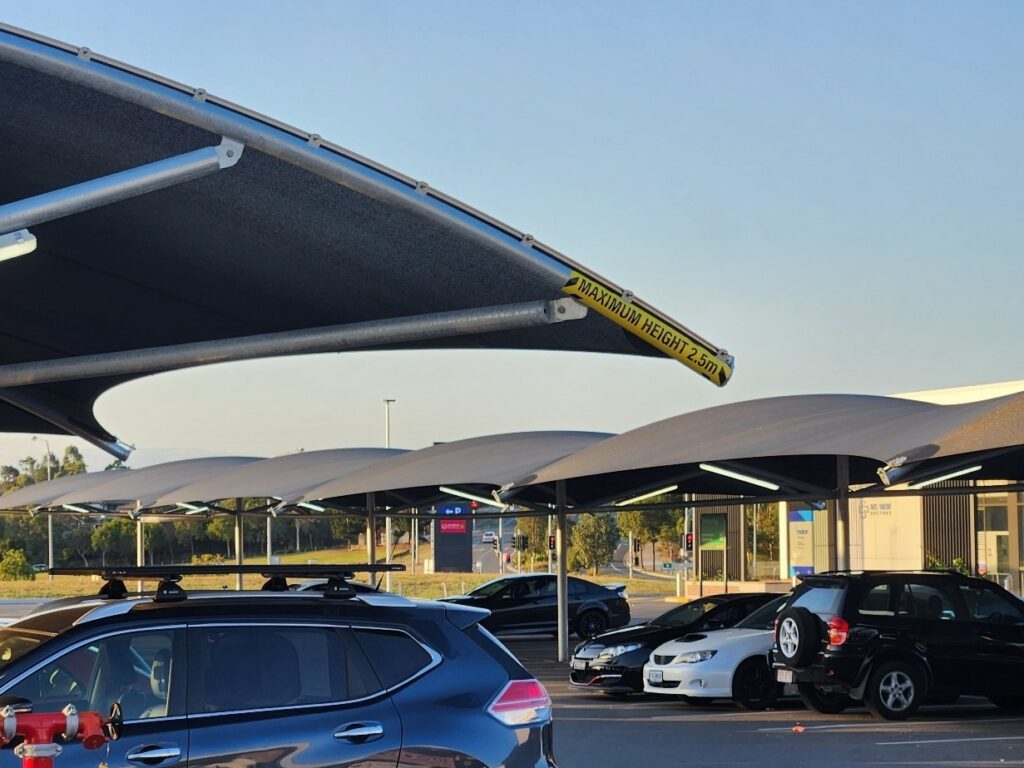 Woolworths Logan Reserve Car Park shade structure installed by Versatile Structures