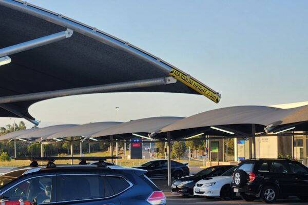 Woolworths Logan Reserve Car Park shade structure installed by Versatile Structures