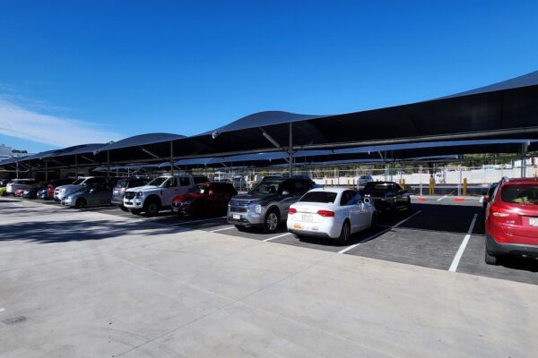 Woolworths Logan Reserve car park shade structure installed by Versatile Structures