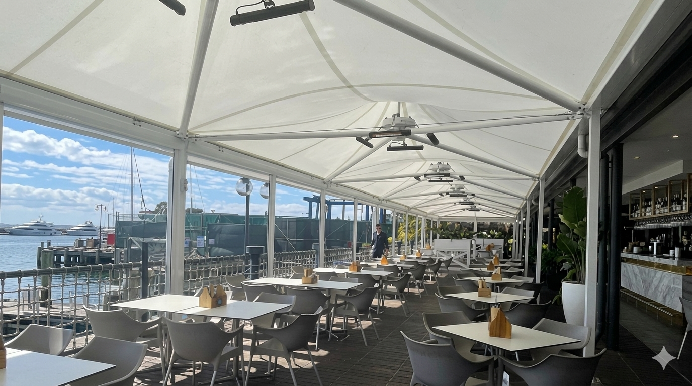 Kawana Hotel shade structure, manufactures and installed by Versatile Structures
