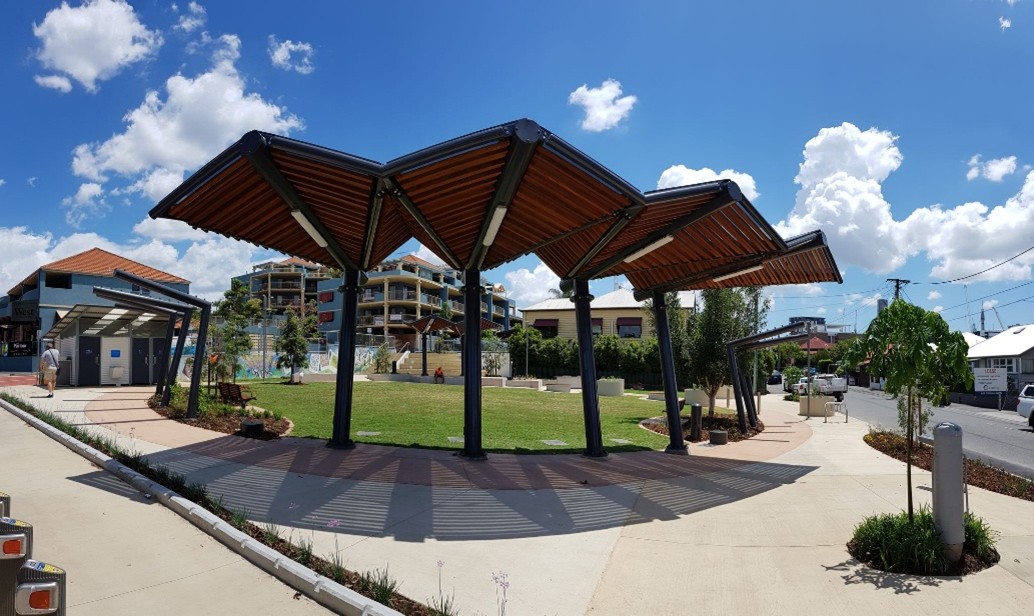 Brisbane City Council’s West End Urban polycarbonate commercial shade structure designed and installed by Versatile Structures