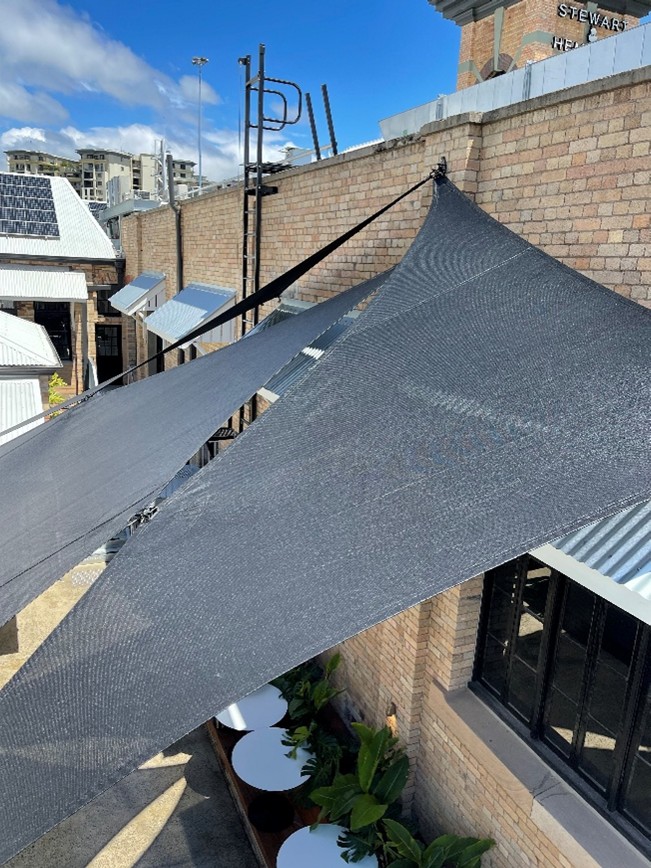 Fortitude Valley court shade structure designed, manufactured, and installed by Versatile Structures