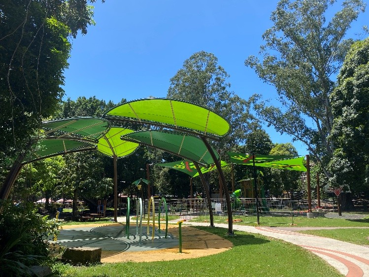 Award winning Heritage Park shade structure designed, manufactured, and installed by Versatile Structures