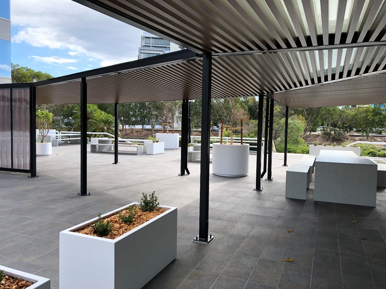 Gold Coast Waterside shade structure, manufactured, and installed by Versatile Structures