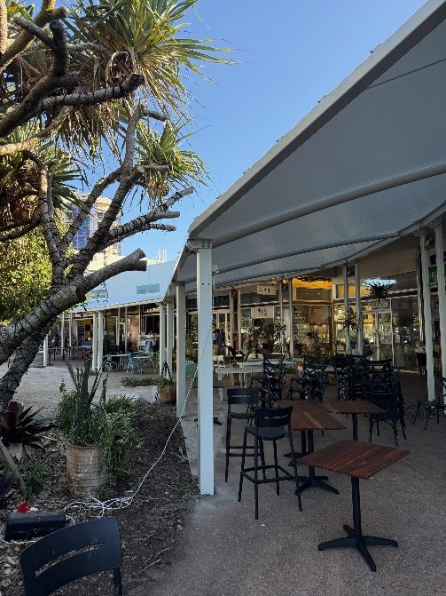 Coolum Beach retail complex PVC waterproof shade structure