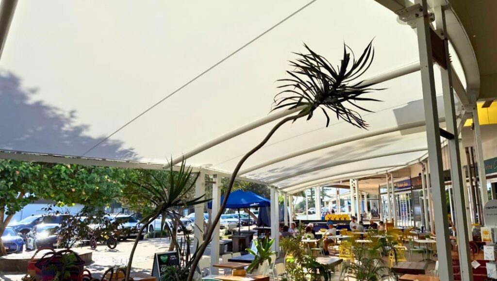 Coolum Beach waterproof shade structure designed, manufactured and installed by Versatile Structures