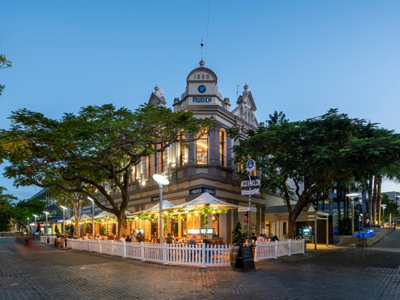 Munich Brauhaus shade structure designed and installed by Versatile Structures