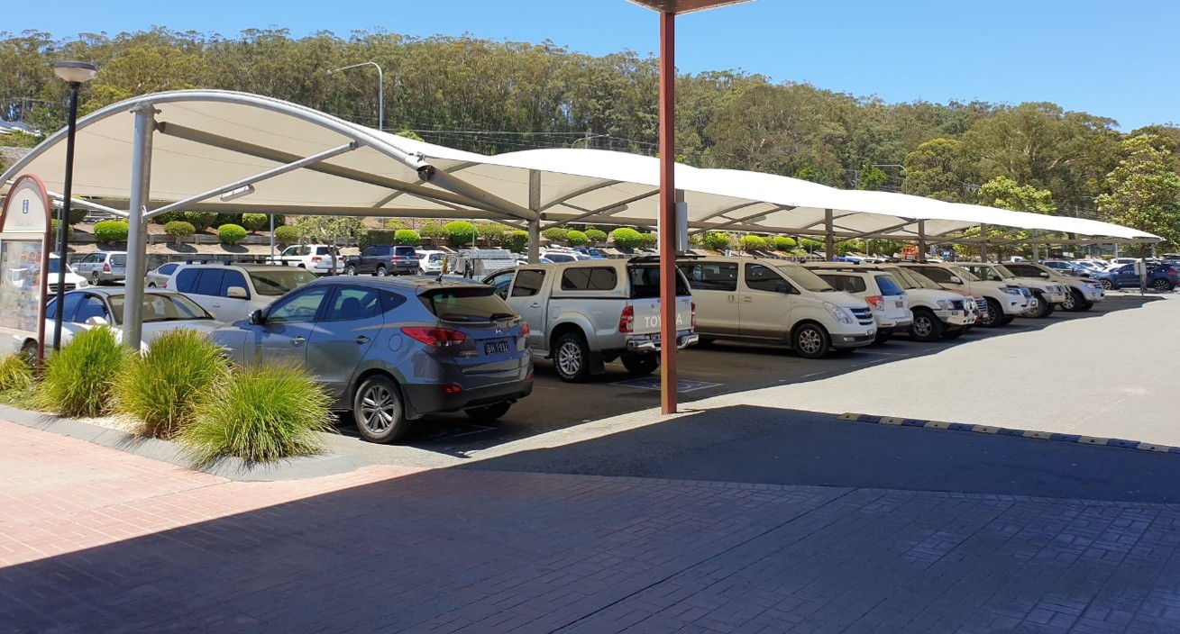 Car park shade structure manufactured and installed by Versatile Structures