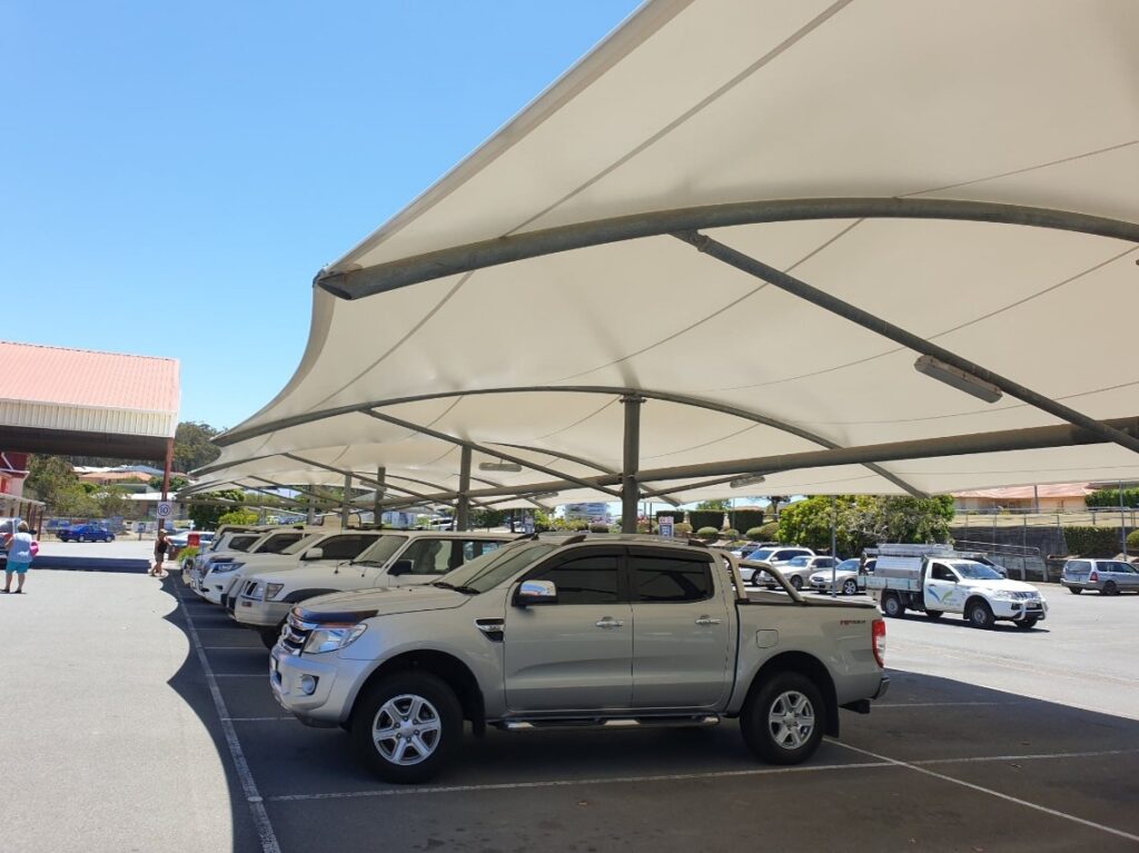 South West Rocks car park shade structures installed by Versatile Structures